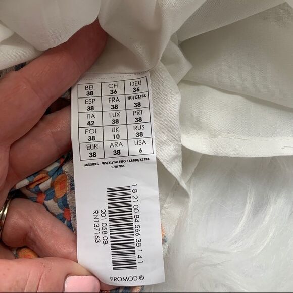 Promod French Designer Skirt Orange White Size 6 - Picture 9 of 9